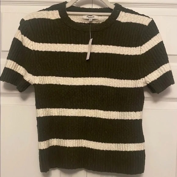 Madewell Sweaters - NWT - Madewell Green and Ivory Striped Sweater - XS